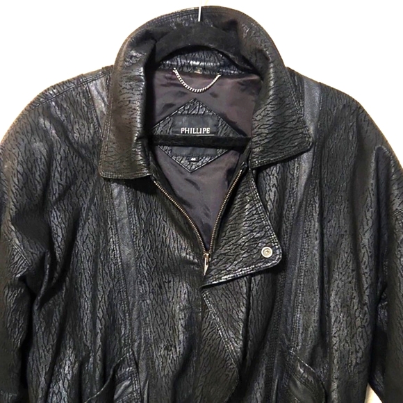 Phillipe Marcel Vintage 80's Leather Black Jacket Size 40 - Picture 5 of 13